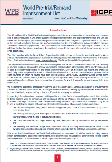 Cover of World Pretrial Imprisonment List